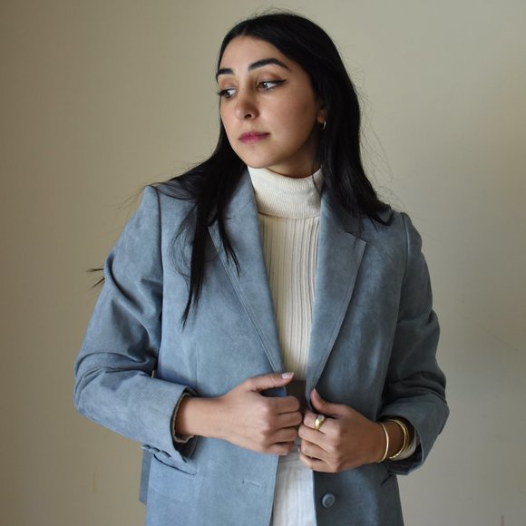 Baby Blue Suede Blazer - Picture 1 of 5